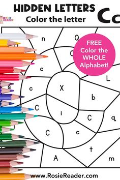 These alphabet coloring pages free printable has a  hidden letter that kids find and color. I LOVE that kids are exposed to both upper case and lower case... and shape recognition. This is just so very well thought out. That it's free for the whole alphabet is just icing on the cake!! Letter Color Sheets Free Printables, Hidden Letters Activity, Alphabet Coloring Pages Free Printable, Hidden Alphabet, Free Alphabet Coloring Pages, Spy Activities, Letter C Activities, Find And Color, Hidden Letters