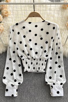 Gender: WOMENCollar: V-NeckFabric Type: BlendedMaterial: Polyester,AcrylicElasticity: Slight Strech Size (cm): Length Bust Sleeve S 44 84 56 M 45 88 57 L 46 92 58 XL 47 96 59 Shirts Vintage, Polka Dot Shirt, Rhinestone Dress, Dress Satin, Bandage Dress, Mesh Dress, Velvet Dress, White Tops, Satin Dresses