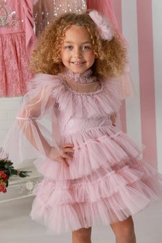 Beautiful light pink tulle dress. FH2308BABY Tulle Dress Short, Pink Tulle Dress, Flower Girl Accessories, Pink Tulle, Feather Dress, Tutu Skirt, Sheer Sleeves, Tulle Dress, Skirt Outfits