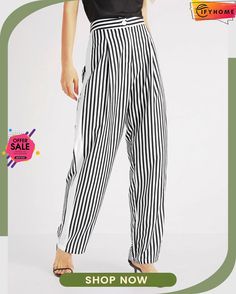 Simple Regular Fit Striped Pants Trendy Striped Pants With Pockets, Trendy Striped Bottoms With Pockets, Baggy Striped Bottoms For Spring, Trendy Striped Relaxed Fit Bottoms, Striped Long Pants For Spring, Trendy Striped Straight Pants, Trendy Striped Pants For Day Out, Spring Striped Straight Pants, Striped Ankle-length Pants For Spring