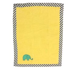 an elephant on a yellow background with black and white striped border around the bottom corner