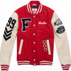 Chaqueta universitaria de hombre con aplicaciones decorativas. Leather Baseball Jacket, Varsity Jacket Outfit, Franklin Marshall, Swag Outfits Men, Fashion Suits For Men, Jackets Men Fashion