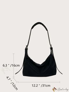 BirdinBag - Medium Black Nylon Minimalist Hobo Bag with Zipper Black Nylon Hobo Bag Shaped As A Tote, Black Nylon Hobo Shoulder Bag, Black Nylon Hobo Bag For Everyday Use, Black Nylon Hobo Bag For Daily Use, Everyday Black Nylon Hobo Bag, Functional Black Canvas Bag With Zipper Closure, Versatile Solid Color Nylon Shoulder Bag, Versatile Black Canvas Bag With Zipper Closure, Casual Black Nylon Hobo Bag