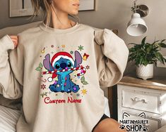 Custom Stitch Christmas Hoodie, Santa Stitch Sweatshirt, Lilo And Stitch Sweatshirt Stitch Sweatshirt, Stitch Hoodie, Stitch Clothes, Christmas Hoodie, Stitch Christmas, Christmas Hoodies, Lilo And Stitch, The United States, Origami