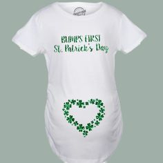 Bumps First St. Patrick’s Day Maternity Tshirt Maternity Letter Print T-shirt For Summer, Bump Friendly White Short Sleeve T-shirt, St Pattys Day Pregnancy Reveal, Cheap White Maternity T-shirt, Cheap Maternity Graphic Print T-shirt, Maternity Cotton T-shirt Bump Friendly, Pregnancy Tshirts, Bump, Crazy Dog