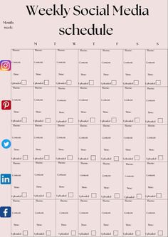 the weekly social media schedule is shown