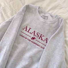 Brand: Port & Company, unisex fit Alaska: Land of the Midnight Sun with a little moose Retro Sweatshirts, Embroidered Crewneck, Midnight Sun, Cute Sweatshirts, The Midnight, Branded Sweatshirts, Casual Winter Outfits, Really Cute Outfits, Winter Casual