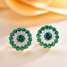 ☆Lab Treated Emerald Earrings☆ Emerald is crystal clear, it always exudes a romantic and vintage atmosphere. Emerald represent luck, wealth, faith and eternal life. People believe that wear the Emerald Earrings can bless the wearer's peace, and bring people happiness, very suitable for daily wear, if it is to attend important occasions, then a pair of beautiful emerald stud earrings will make you very eye-catching. At the same time, the green gem stone is the birthstone of May, and it's very sui Green Round Crystal Earrings For Formal Occasions, Crystal Bridal Earrings With Halo Design As Gift, Green Crystal Earrings For Anniversary, Round Sparkling Crystal Earrings For Anniversary, Round Crystal Gemstone Earrings, Sparkling Round Crystal Earrings For Anniversary, Crystal Round Bridal Earrings For Anniversary, Crystal Bridal Earrings For Anniversary, Dazzling Green Round Earrings