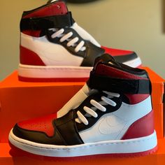 Shoes Are 100% Authentic And Brand New. Buy With Confidence When You Buy From Us. We’ve Sold Over 3000 Shoes In The Past 2 Years. So You Will Be Getting Excellent Service From Experienced Sellers. And Ships Within 12 Hours Of Purchase. Shoes: Air Jordan 1 Bred Toe Nova Xx Size: 7.5,8,9.5 Box: No Condition: Brand New Ships Within 12 Hours High-top Jordan Shoes With Red Sole, Jordan 1 Mid Unc, Jordan 1 Mid Women, Jordan 12 Black, Jordan 1 Blue, Grey Trainers, Authentic Jordans, Jordan Ones, Jordans Women