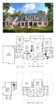 two story house plans with large front and back porches, an open floor plan for the