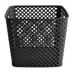 a black plastic basket on a white background