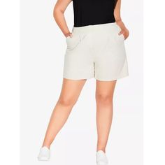 Nwt City Chic Sicilian Beige Linen Cotton Pocket Shorts Womens Trendy Resort Vacation Wear Plus Size 18 Color: Coconut Womens Plus Size: Medium (18) - Approximate Inseam: 5" Complete Your Resort Wear Collection With The Curve Loving Stylings Of Our Sicilian Short. Featuring A High Waist Cut, Relaxed Leg And Quality Linen And Cotton Blend, These Mini Shorts Are A Seamless Blend Of Functionality And Style. - Pull Up Style - Side Pockets - Mini Length - Elasticated Back Waist - Hook And Bar, Zip Fr Resort Wear Collection, Lace Trim Cami, Resort Vacation, Pocket Shorts, Vacation Wear, Mini Shorts, City Chic, Trendy Plus Size, Shorts With Pockets