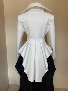 "Fantastic hand tailored formal tuxedo coat with tails. Wide padded shoulders and decorative gold or silver buttons at front The white one is finished with silver buttons, the black one is with gold buttons. If you want to change something, please add a note at the order. The skirt is also available in my shop https://www.etsy.com/listing/1053036939/steampunk-black-taffeta-long-skirtmaxi?ref=shop_home_active_1 SIZE CHART SIZE S - US 6, UK 8, EU 36 bust: bust around 34.5\"/90cm Waist: waist aroun Half Tux Half Dress, Coattails Jackets, Tuxedo Wedding Dress, Tailcoat Women's, Waist Coat Outfit, Tailcoat Vest, White Tailcoat, Steampunk Suit, Tuxedo Tailcoat