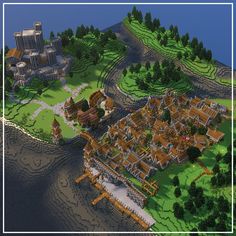 Minecraft Island Town, Minecraft Mine Building, Minecraft Midevil City, Underground City Minecraft, Minecraft Kingdom Ideas, Minecraft Dock Design, Minecraft Kingdom Layout