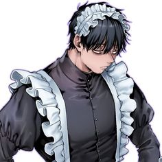 an anime character wearing black and white clothes