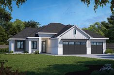 this is an artist's rendering of the front elevation of these ranch house plans