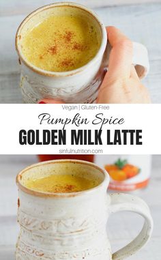 pumpkin spice golden milk latte in a mug