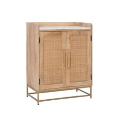 a wooden cabinet with two doors and a white top on the bottom, against a white background