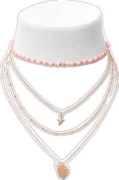 Trendy White Beaded Necklaces With Chain, Trendy Delicate Chain Necklaces For Beach, Pink Chain Jewelry For Summer, Trendy Adjustable Beaded Layered Necklace, Summer Chain Choker Necklace, Summer Choker Necklace With Chain, Gold Multi-strand Jewelry For Summer, Trendy Adjustable Jewelry With Starfish Charm, Trendy Adjustable Beaded Chain Layered Necklace