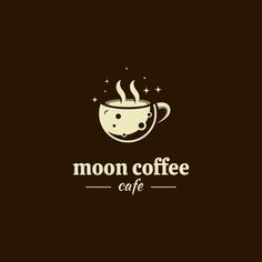 a cup of coffee with steam coming out of it and the words moon coffee cafe