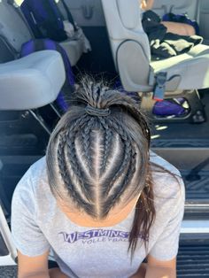 fun game day hairstyle #braids #athlete Braided Sporty Hairstyles, Race Day Hair, Don't Think Too Much, Cute Sporty Hairstyles, Athletic Girl, Track Hairstyles, Hairstyle Braids