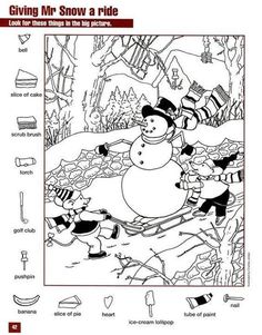 a snowman is in the middle of a coloring page with other things to color