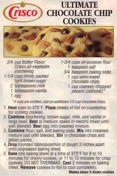 the recipe for chocolate chip cookies is shown