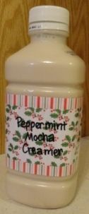 a bottle of peppermint mocha creamer sitting on a counter