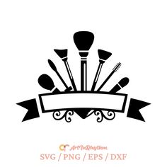 an image of makeup brushes with ribbon and banner on white background for your text or logo