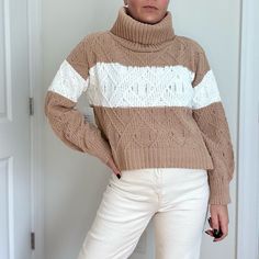 * Super Soft Poly Chenille Quality * Cable Knit Pattern * Long Sleeve With Oversized Cowl * Size Medium White Cable Knit Sweater For Fall, White Chunky Knit Top For Fall, White Knit Sweater For Layering, White Cable Knit Sweater For Layering, White Turtleneck Sweater For Layering, White Chunky Knit Cotton Top, White Soft Knit Cotton Sweater, White Knit Turtleneck Sweater, Oversized White Chunky Knit Top