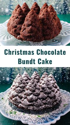 christmas chocolate bundt cake with powdered sugar on top and then topped with icing