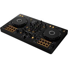 the dj controller is black and orange