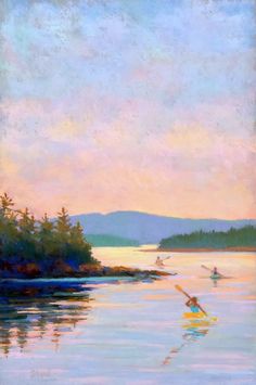 Paddling at the Dawn Cottage Painting, Coastal Painting, Lake Painting, Summer Painting, Lake Art, Lake Landscape, Artful Home, Sunset Painting