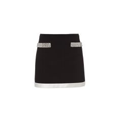 Miu Miu grain de poudre skirt with glass embellishment High waist A-line silhouette Mini length Side zip Virgin wool/elastane Dry clean Made in Italy Wool Mini Skirt, Bergdorf Goodman, Miu Miu, Side Zip, Mini Skirt, Grain, Tops Designs, High Waist, A Line