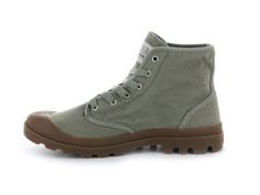 PAMPA HI - Palladium US Casual Mid-top Boots With Lug Sole, Casual High-top Boots For Adventure, Casual Khaki Boots With Rubber Sole, Casual High-top Hiking Boots With Lug Sole, Rugged Khaki Hiking Boots, Casual Mid-top Canvas Boots, Sporty Outdoor Boots With Vulcanized Sole, Casual Boots With Lug Sole For Adventure, Casual Round Toe Hiking Boots For Adventure