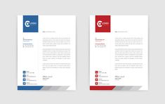 two letterheads with red, white and blue accents on the front and back