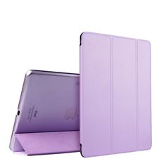 the purple ipad case is open to show it's front and back side view