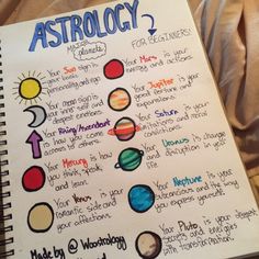 an astrology notebook with the planets and their names written on it in cursive writing