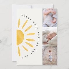 a baby's birth announcement card with photos