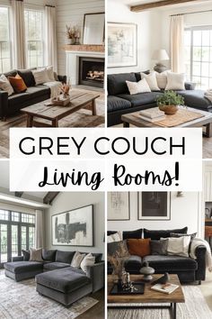 grey couch living rooms with white walls and wood flooring in the middle, black leather sofa