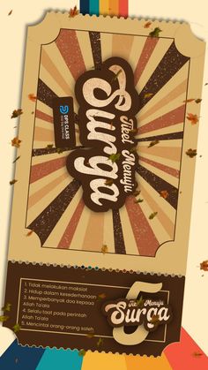 an advertisement for a chocolate bar with the name surga on it and colorful background