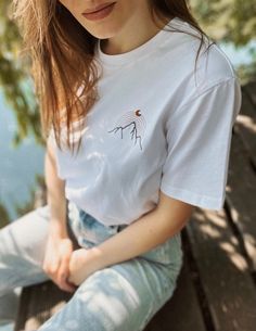 Ginger Mountain embroidered T-shirt, Unisex organic cotton t-shirt, Mountain Lover Shirt, Adventure Tee, Camping Gift, Nature Tee Mountain Lover, White Mountain, Ethical Clothing, Camping Gifts, Embroidered Tshirt, Walking In Nature