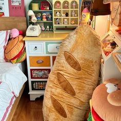 a room with stuffed animals and toys in it