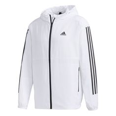 Adidas Must Haves 3-Stripes Windbreaker - White GF3964 (Men's/Casual) White Adidas Activewear For Streetwear, Spring Adidas White Activewear, White Adidas Activewear For Spring, White Activewear With Side Stripes For Sports, Casual Activewear For Sports Events With Three Stripes, Casual Activewear With Three Stripes For Sports Events, Adidas White Activewear With Three Stripes, White Adidas Activewear For Sports, White Activewear With Three Stripes For Sports