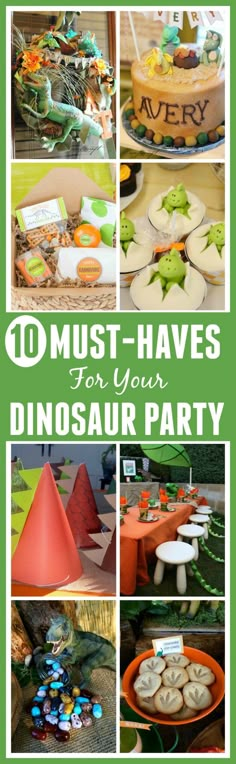 the top ten must haves for your dinosaur party, including cakes and cupcakes