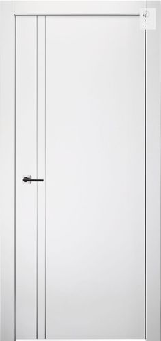 an empty white door with black handle on the left and right side, in front of a plain white wall