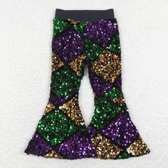 P0359 Colorful rhombus sequinned girls pants Multicolor Sequin Party Pants, Multicolor Sequined Party Pants, Gold Sequin Pants, Sequin Pant, Bell Pants, Sequin Pants, Baby Skirt, Kids Boutique Clothing