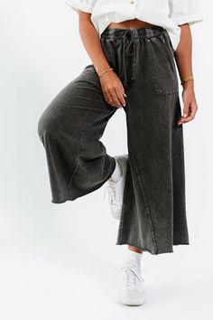 Lisa Pants in Black – FEHRNVI Fall Wide Leg Pants With Drawstring And Relaxed Fit, Spring Washed Black Bottoms With Side Pockets, Relaxed Fit Bottoms With Drawstring For Fall, Comfortable Straight Leg Bottoms With Drawstring, Comfortable Straight Leg Pants With Drawstring, Relaxed Fit Washed Black Summer Pants, Relaxed Fit Straight Pants In Washed Black, Washed Black Relaxed Fit Pants With Elastic Waistband, Relaxed Wide Leg Parachute Pants For Spring