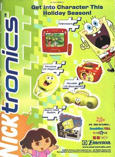 the back cover of an advertisement for kids's toys and gadgets, featuring cartoon characters