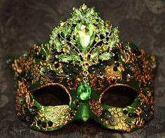 . Enchanted Forest Masquerade Mask, Dark Green Masquerade Mask, Green Masquerade Mask, Recycled Gown, Riddler Costume, Gold Masquerade Mask, Midnight Masquerade, Green Mask, Makeup At Home